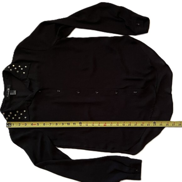 FOREVER 21 WOMENS BLACK TOP Small STUDDED COLLAR Long Sleeves SEMI SHEER 0859AT - Picture 7 of 9
